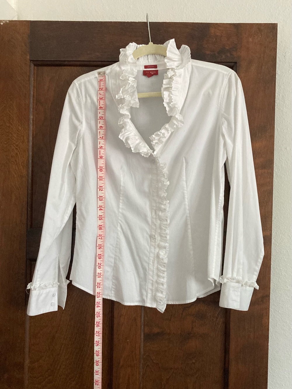 Talbots White Ruffled Front Button-Down Blouse - Picture 3 of 11
